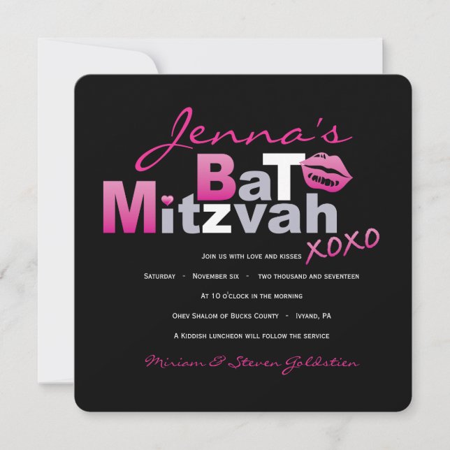 AMOR Y BESOS CALIENTES Bat Mitzvah Invitación (Anverso)