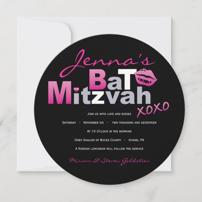 AMOR Y BESOS CALIENTES Bat Mitzvah Invitación (Anverso)