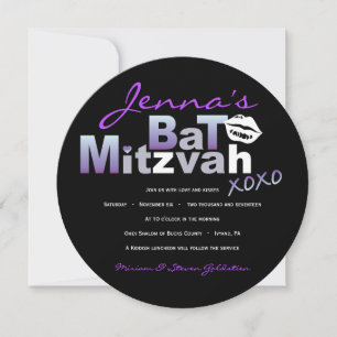 AMOR Y BESOS Invitación a Bat Púrpura Mitzvah