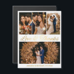 amor y gracias 4 fotos boda magnet<br><div class="desc">amor y gracias 4 fotos collage de guiones dorados imán boda</div>