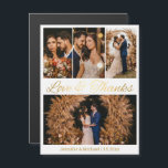 amor y gracias 4 fotos boda magnet<br><div class="desc">amor y gracias 4 fotos collage de guiones dorados imán boda</div>