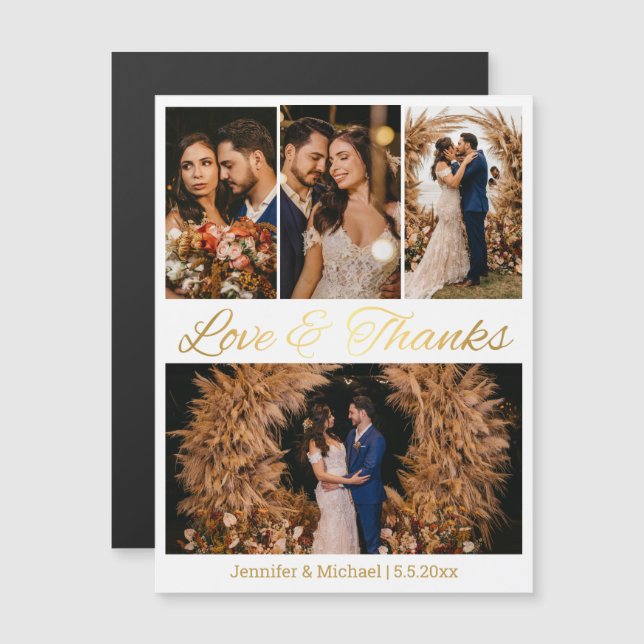 amor y gracias 4 fotos boda magnet (Anverso/Reverso)