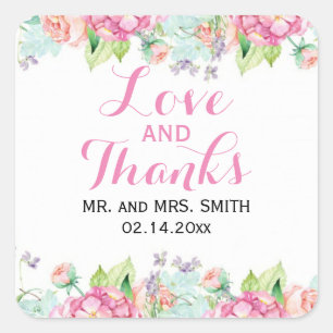 Amor y gracias Floral Watercolor Boda Pegatina