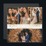 Amor y gracias oro 4 fotos boda imán de collage<br><div class="desc">elegante amor y gracias caligrafía dorada cuatro fotos colgante imán boda</div>