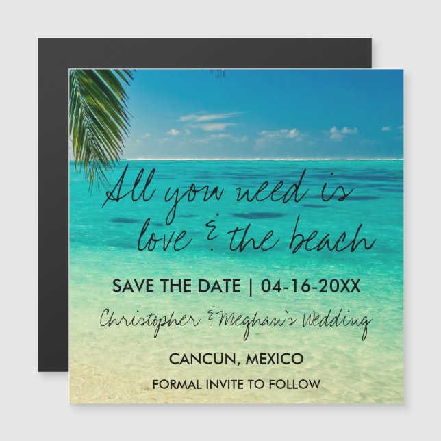 Amor y la boda de playa Salven la fecha (Anverso/Reverso)