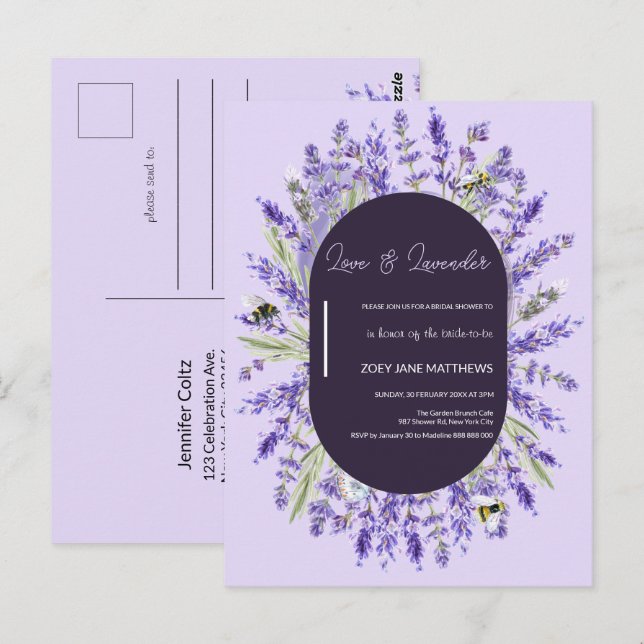 Amor y Lavanda | Invitación a ducha de novia con p (Anverso / Reverso)