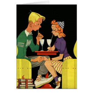 Amor y romance vintage, adolescentes en la tienda