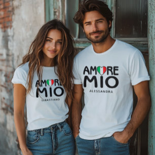 Amore Mio Parejas Camiseta Corazón Bandera Italian