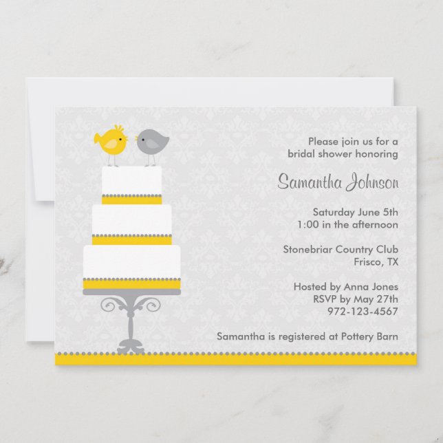 Amores amarillos y grises Aves Novias Invitación a (Anverso)