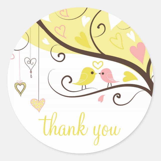 Amores amarillos y rosados Aves gracias Pegatina (Anverso)