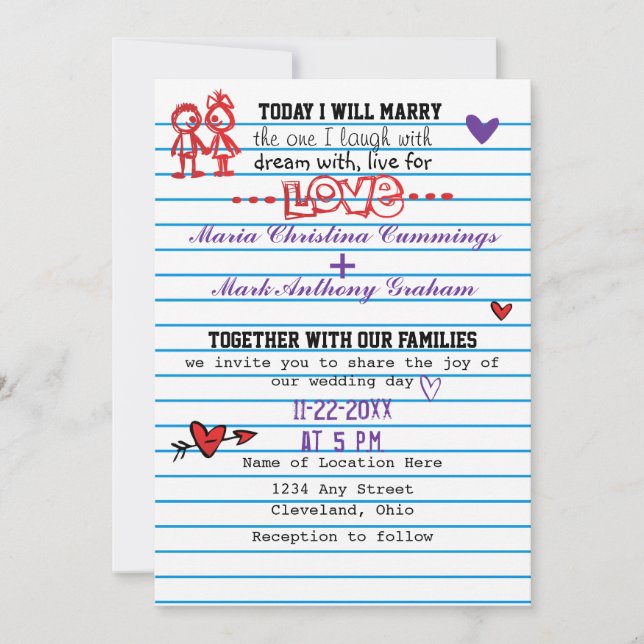 Amores de la escuela que casan la invitación (Anverso)