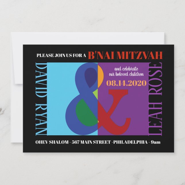 AMPERSAND B'NAI MITZVAH Bar Bat Mitzvah Invitación (Anverso)