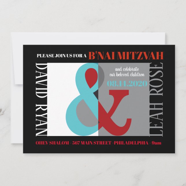 AMPERSAND B'NAI MITZVAH Bar Bat Mitzvah Invitación (Anverso)