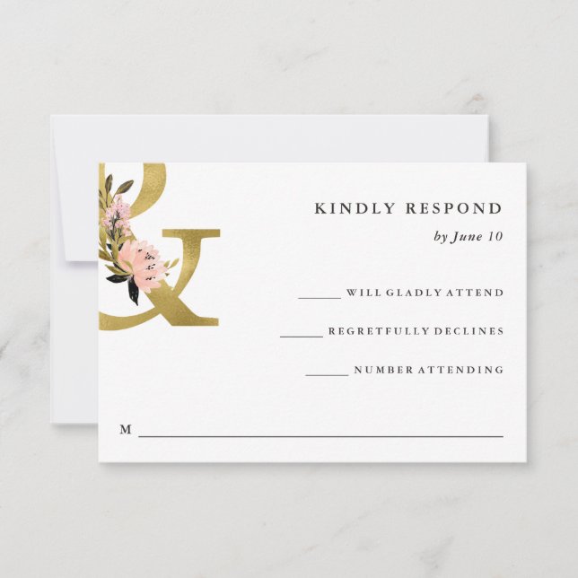 Ampersand elegante | Gold y Rubor Wedding RSVP (Anverso)