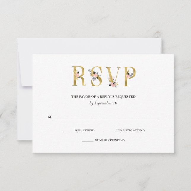 Ampersand elegante | Gold y Rubor Wedding RSVP (Anverso)