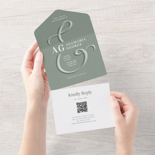 Ampersand Sage Green Boda Todo En Una Invitación (desgarro)