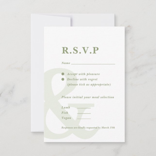 Ampersand sage green RSVP card (Anverso)