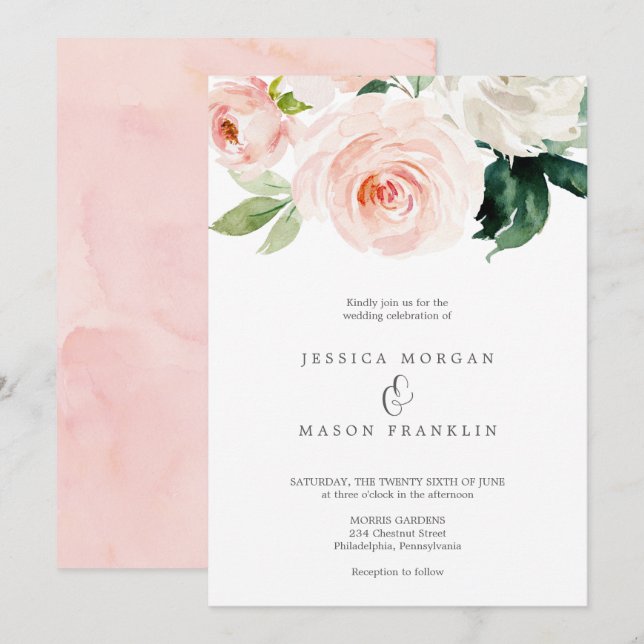 Ampersor de invitación a bodas con sangre rubor (Anverso / Reverso)