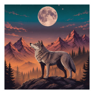 Ampliación de foto de lobo bajo la luz de la luna