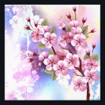 Ampliación de la foto<br><div class="desc">Dibujado artísticamente,  rama de rosa,  flores de cerezo sobre fondo pintoresco,  texturizado,  pintado con pintura blanca,  rosa y azul. Pink Sakura</div>