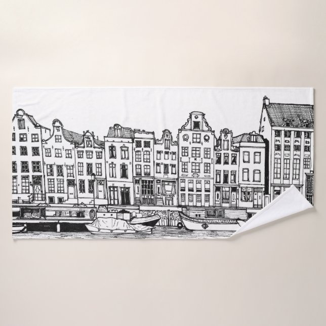 Ámsterdam Canal Países Bajos Ilustracion Cityscape (Toalla de baño)