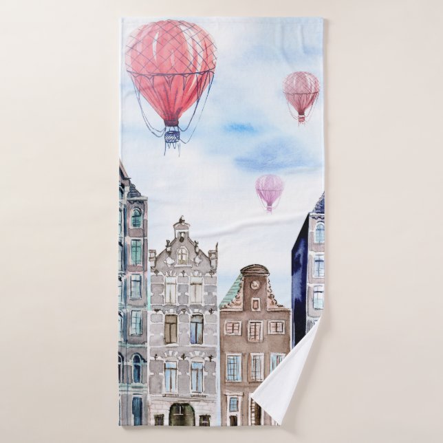 Ámsterdam con globo de aire caliente (Toalla de baño)