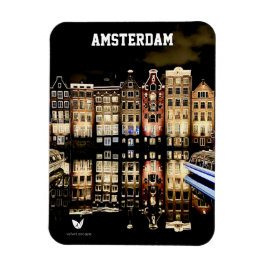 Ámsterdam por noche - imán de nevera