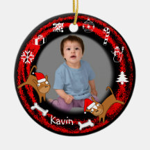 Añada el ornamento del rojo del perrito de la foto