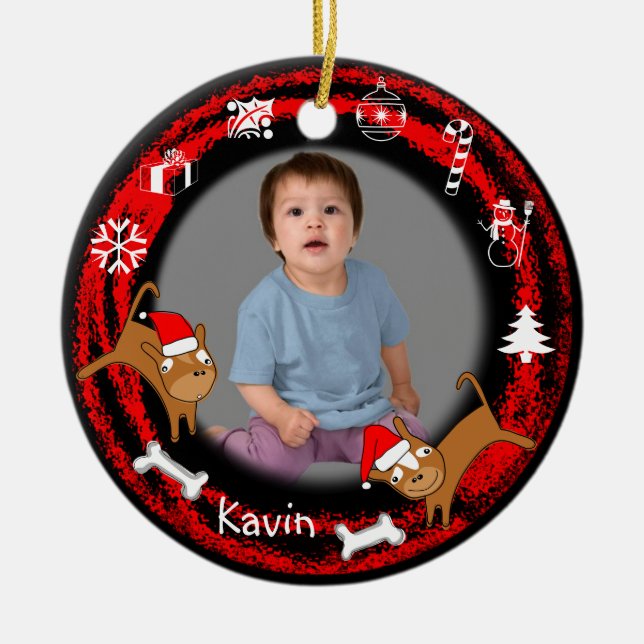 Añada el ornamento del rojo del perrito de la foto (Frente)