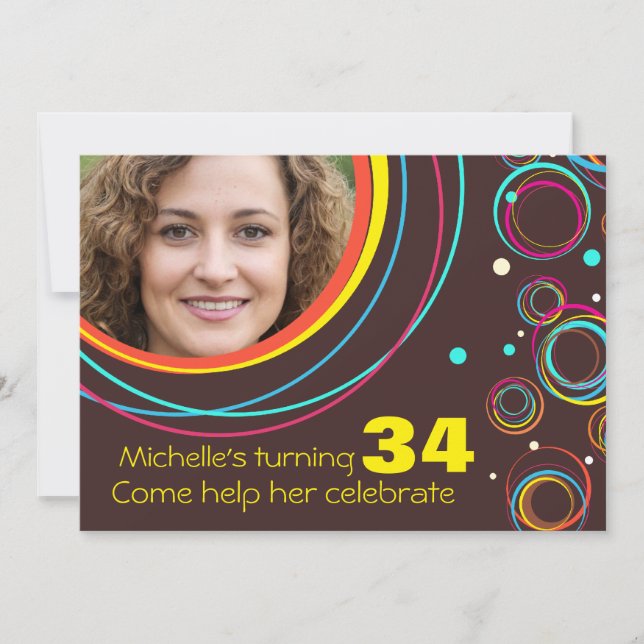 Añade tu invitación de cumpleaños 34th funky fotog (Anverso)