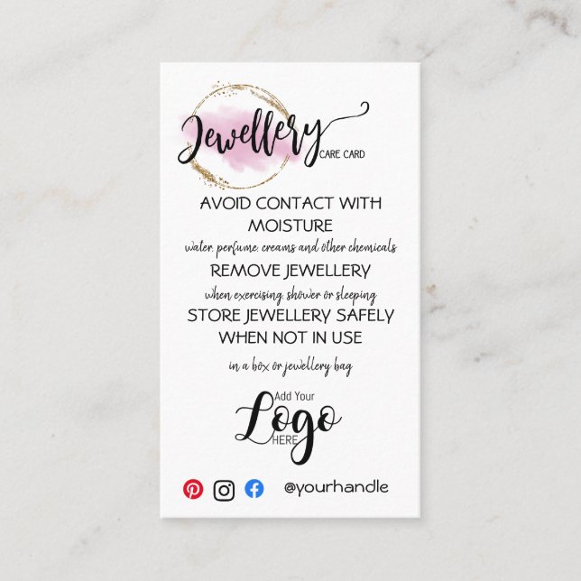 AÑADE TU LOGO tarjetas DE CUIDADO DE joyas pequeño (Anverso)