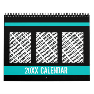 Añadir 34 Fotos En Un Calendario Verde azulado Neg