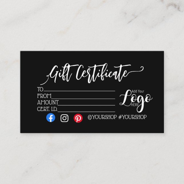 AÑADIR EL marketing de su certificado de regalo de (Anverso)