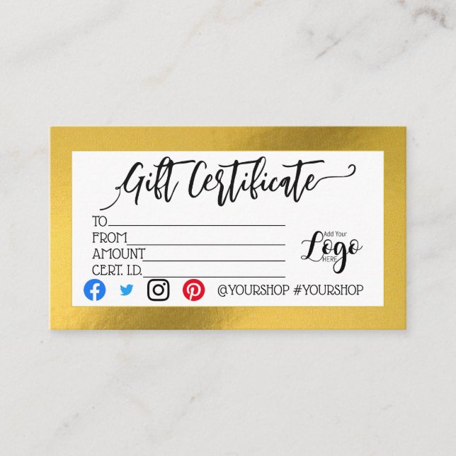 AÑADIR EL marketing de su certificado de regalo de (Anverso)