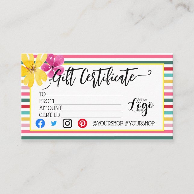 AÑADIR EL marketing de su certificado de regalo de (Anverso)