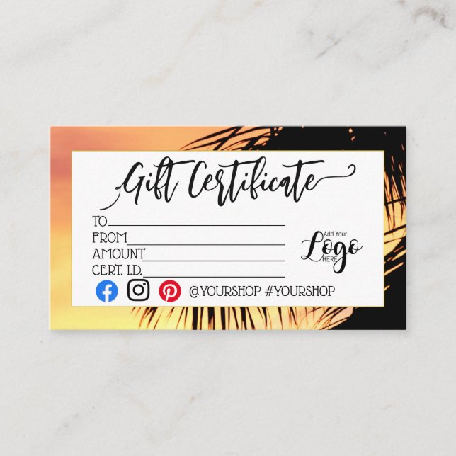 AÑADIR EL marketing de su certificado de regalo de (Anverso)