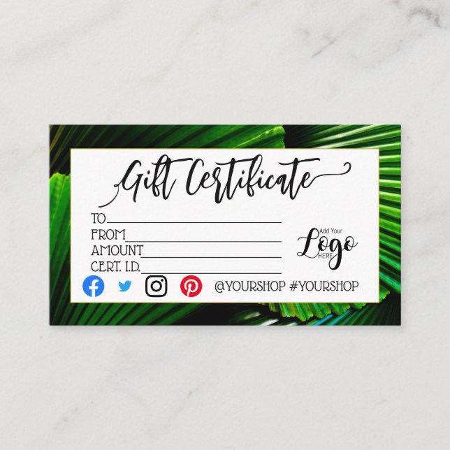 AÑADIR EL marketing de su certificado de regalo de (Anverso)