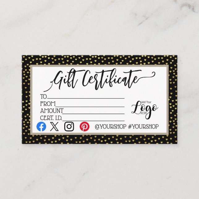 AÑADIR EL marketing de su certificado de regalo de (Anverso)