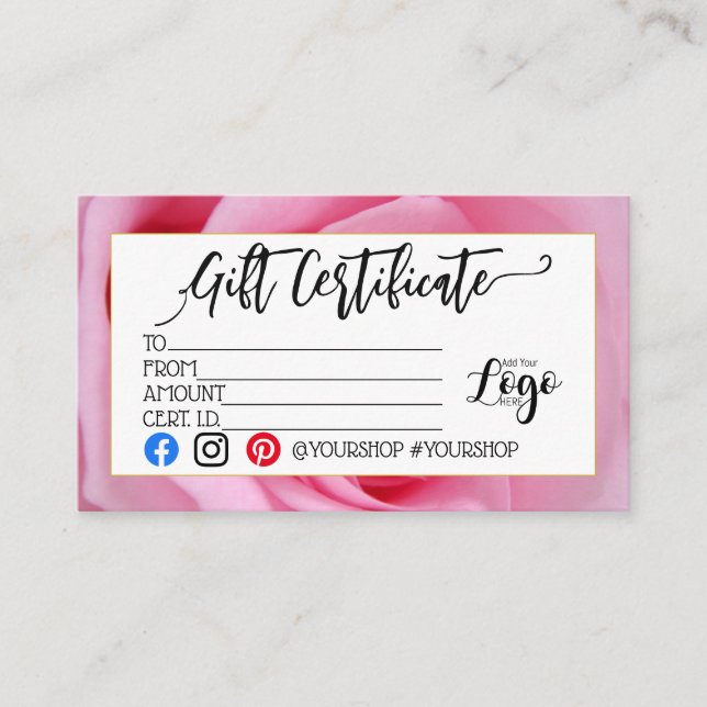 AÑADIR EL marketing de su certificado de regalo de (Anverso)