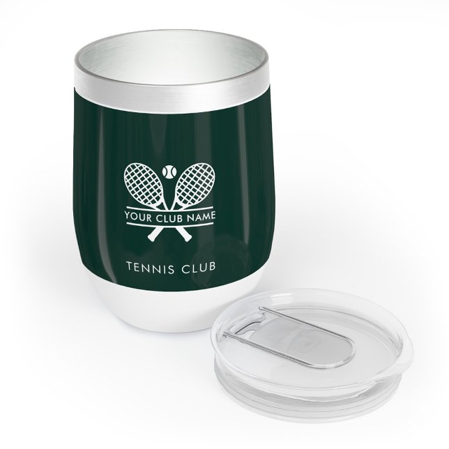 Añadir el nombre del club Jugadores de tenis Verde (Lawn Tennis Rackets Motif White Logo Green Wine Tumbler Swag)