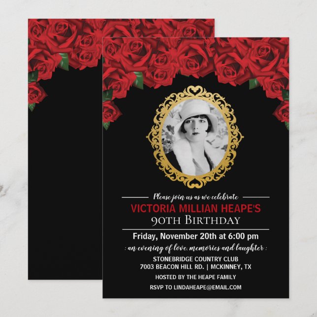 AÑADIR FOTO - Rosas Invitación a cumpleaños (Anverso / Reverso)