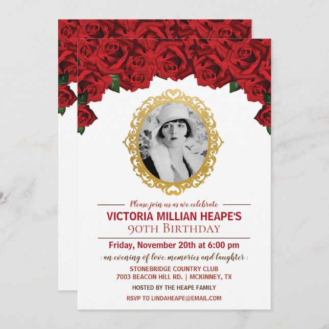 AÑADIR FOTO - Rosas Invitación a cumpleaños (Anverso / Reverso)