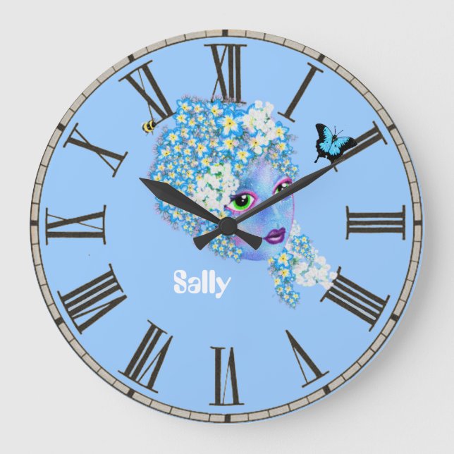 Añadir nombre Reloj de hadas de flores, azul de bo (Anverso)