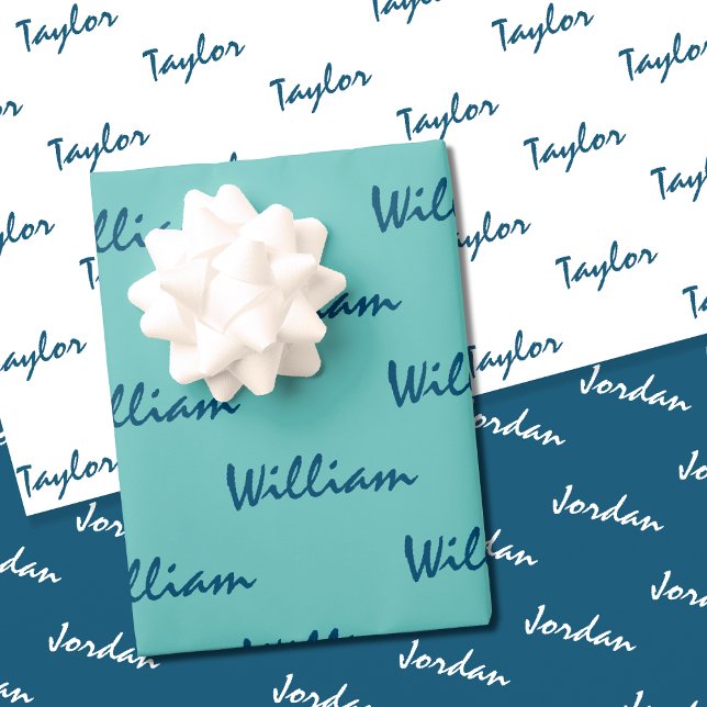 Añadir nombres en papel de ajuste blanco azul Verd (perspectives of a wrapping paper set)