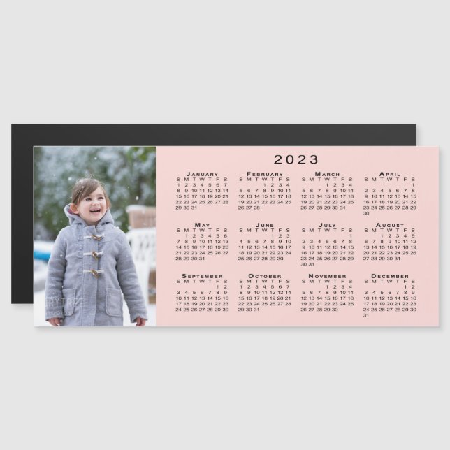 Añadir su calendario de fotos 2023 en imán rosa de (Anverso/Reverso)
