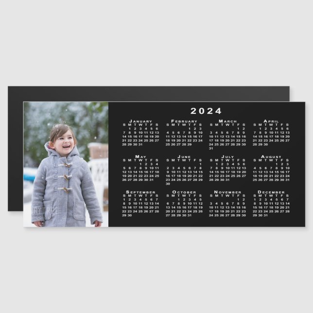 Añadir su calendario de fotos 2024 en el imán negr (Anverso/Reverso)