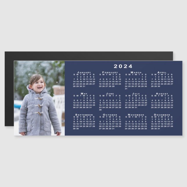 Añadir su calendario de fotos 2024 en imán azul ma (Anverso/Reverso)