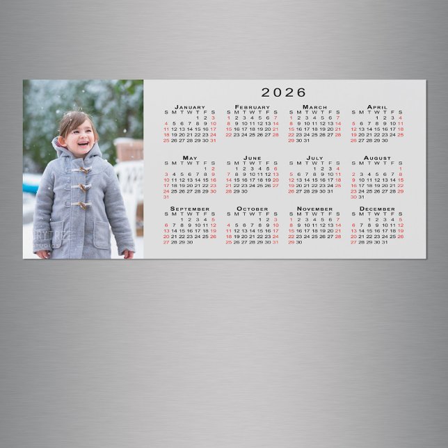 Añadir su calendario de fotos 2026 en el imán gris (Add Your Photo 2026 Calendar on Grey Magnet in situ)