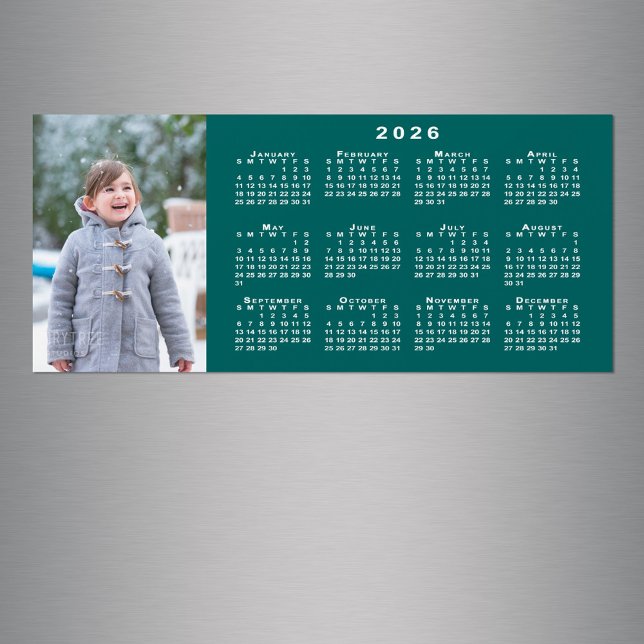 Añadir su calendario de fotos 2026 en imán Verde a (Add Your Photo 2026 Calendar on Teal Magnet in situ)