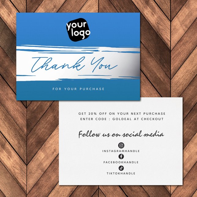 Añadir su logotipo Blue Silver Gracias Tarjeta de  (Subido por el creador)